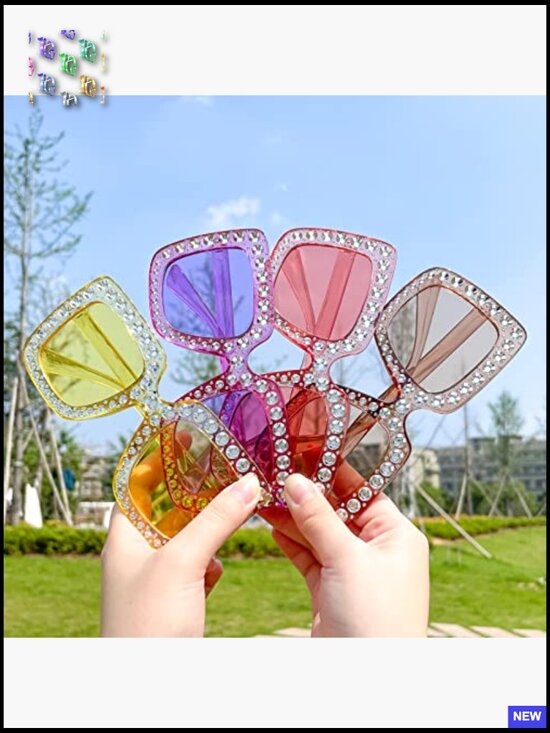 20 Pack Crystal Oversized Square Sunglasses Retro Sparkling Disco Party Favors main image 4